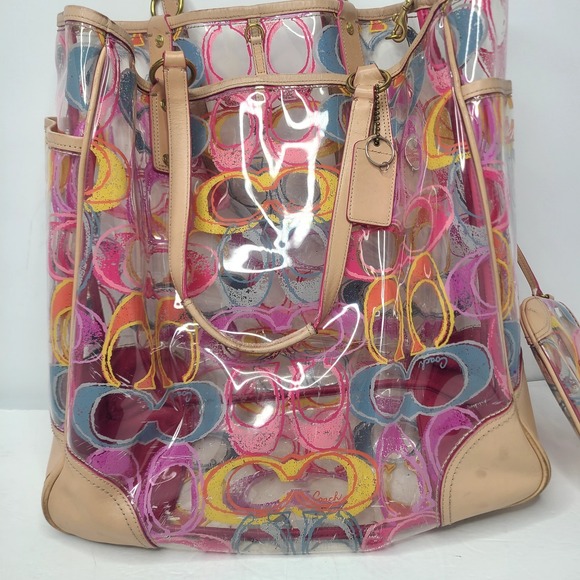 Coach Scribble Clear Vinyl Tote Bag Multicolor Graffiti Signature Logo Y2K Rare - Picture 2 of 12